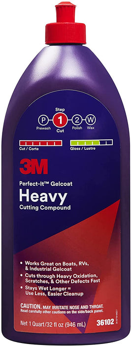 3M Perfect-It Gelcoat Heavy Cutting Compound, 36102, 1 Quart, Fiberglass Oxidation Remover for Boats and RVs