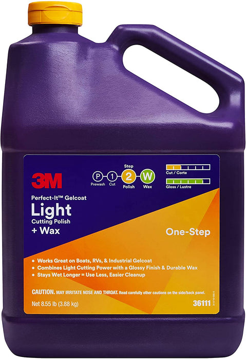 3M Perfect-It Gelcoat Light Cutting Polish + Wax, 36111, 1 Gallon, One-Step Process, Removes Scratches and Swirls, Light Oxidation Remover for Boats and RVs