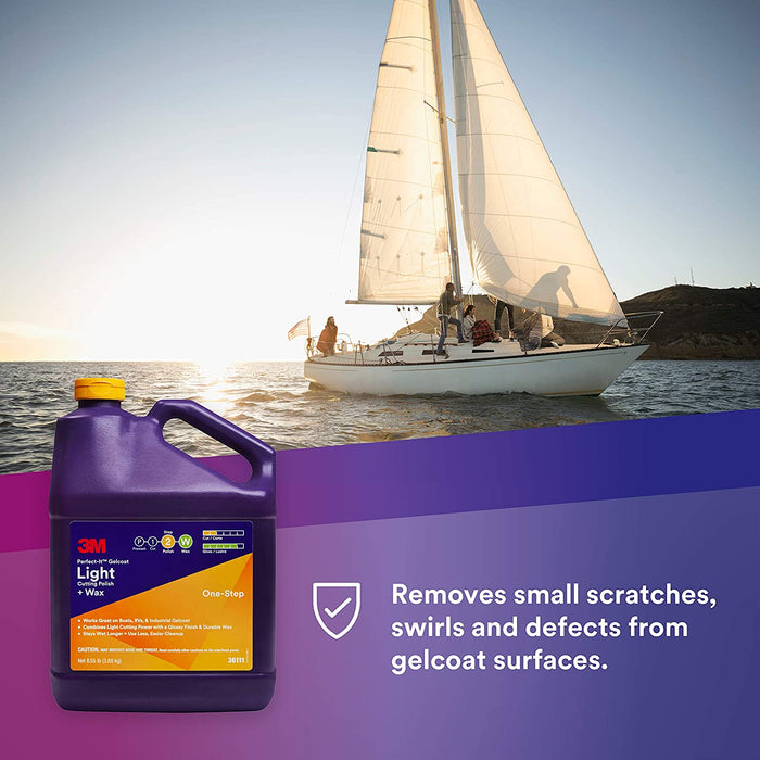 3M Perfect-It Gelcoat Light Cutting Polish + Wax, 36111, 1 Gallon, One-Step Process, Removes Scratches and Swirls, Light Oxidation Remover for Boats and RVs