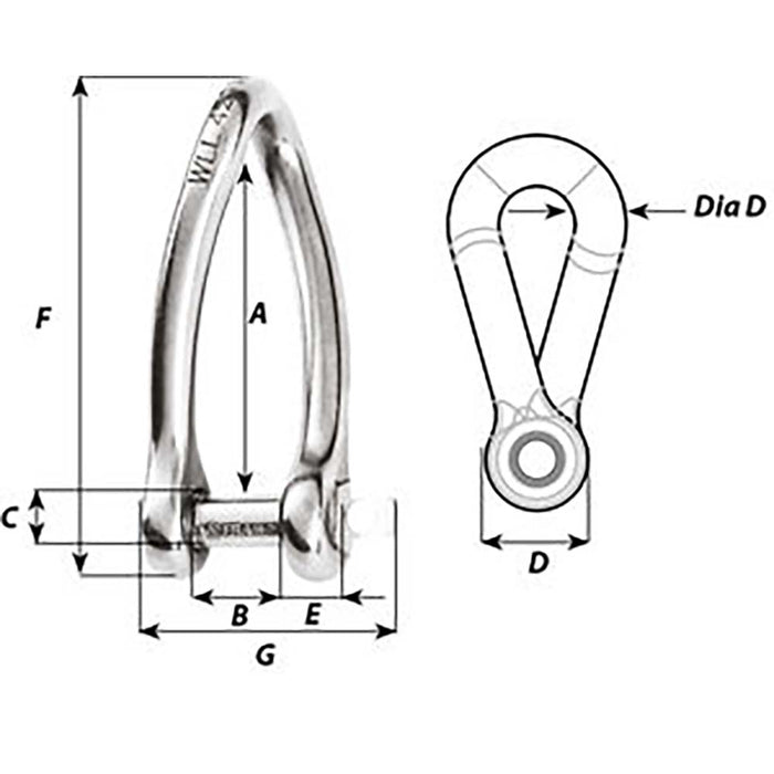 Wichard Captive Pin Twisted Shackle - Diameter 5mm - 3/16" [01422]